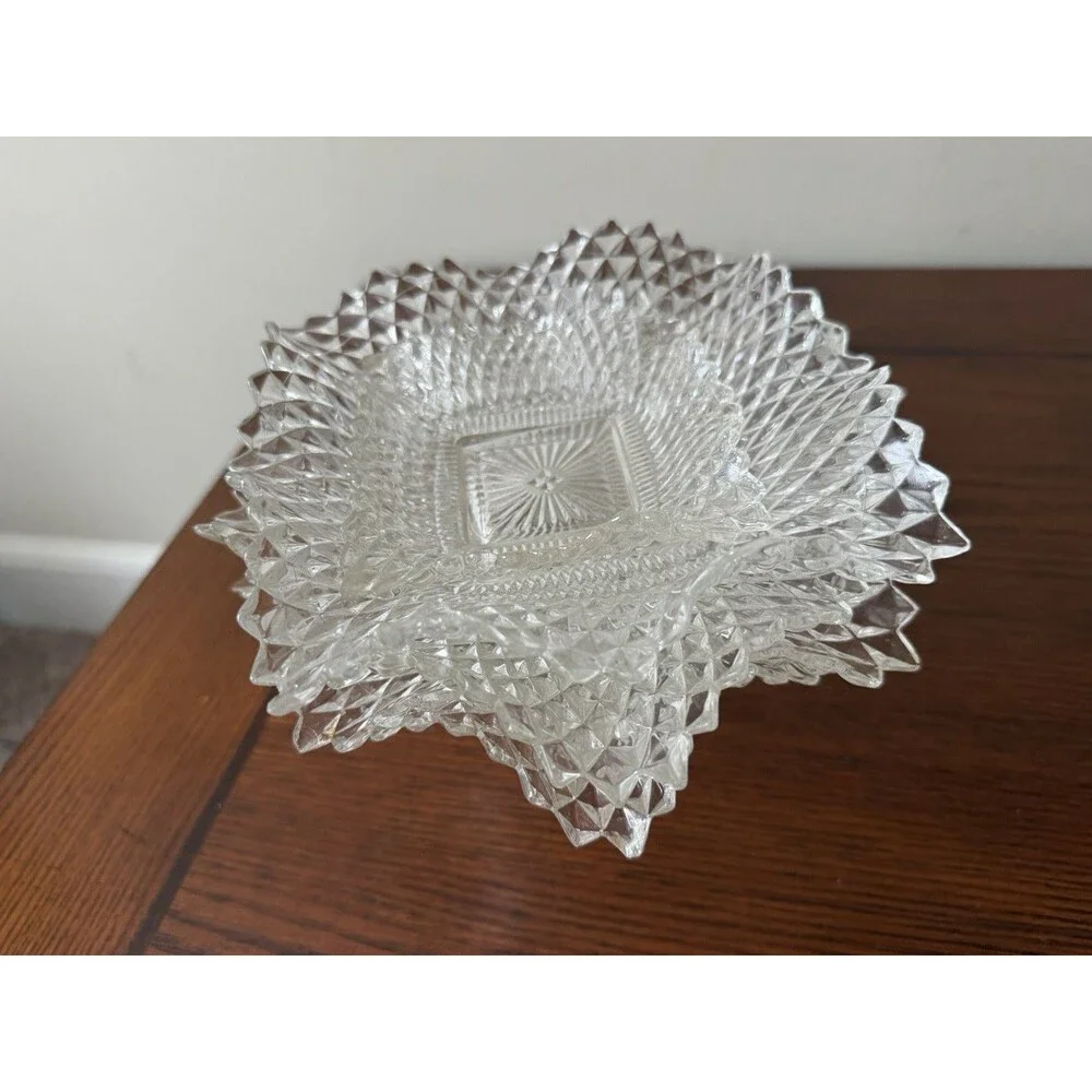 Vintage Clear Diamond Square Glass 5 Candy Dishes with Silver Pedestal